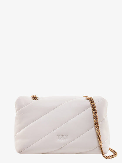 Pinko Matelassé leather shoulder bag with iconic love birds buckle - Bianco