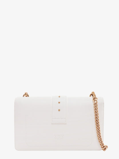 Pinko Leather shoulder bag with love birds buckle - Bianco