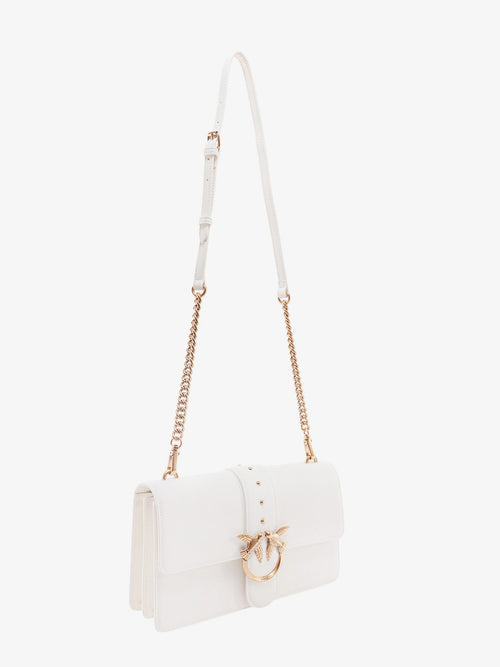Pinko Leather shoulder bag with love birds buckle - Bianco