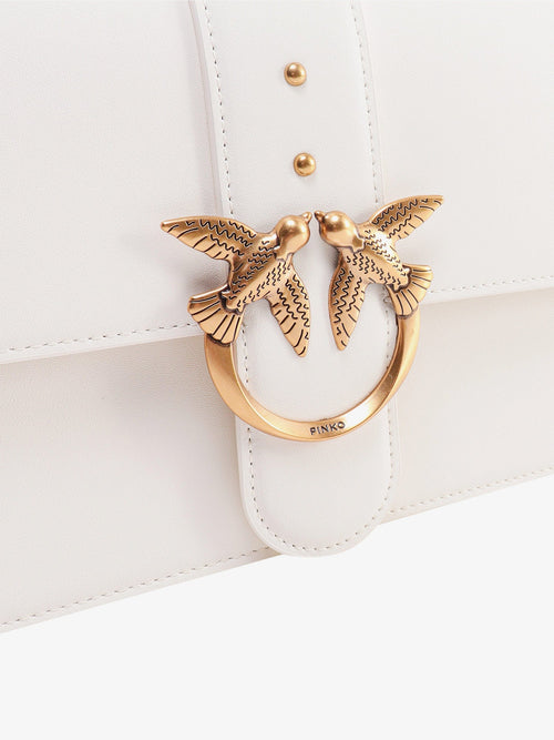 Pinko Leather shoulder bag with love birds buckle - Bianco