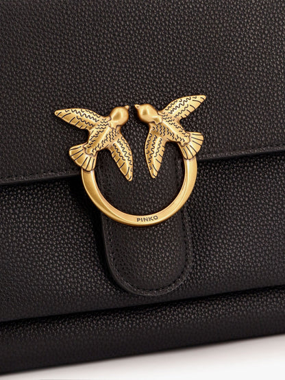 Pinko Leather shoulder bag with metal love birds buckle - Nero