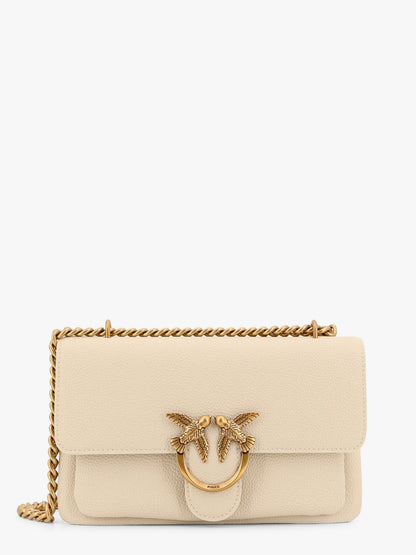 Pinko Leather shoulder bag with metal love birds buckle - Bianco