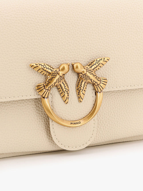Pinko Leather shoulder bag with metal love birds buckle - Bianco