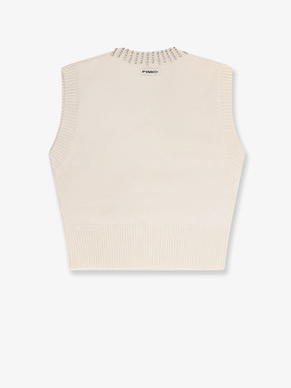 Pinko Wool Blend Vest With Rhinestones