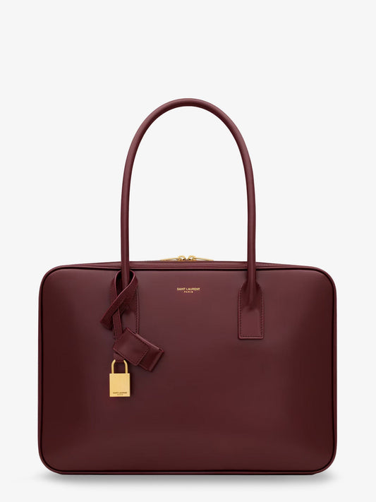 Saint Laurent Sac De Jour In Box Leather Handbag With Metal Padlock Detail