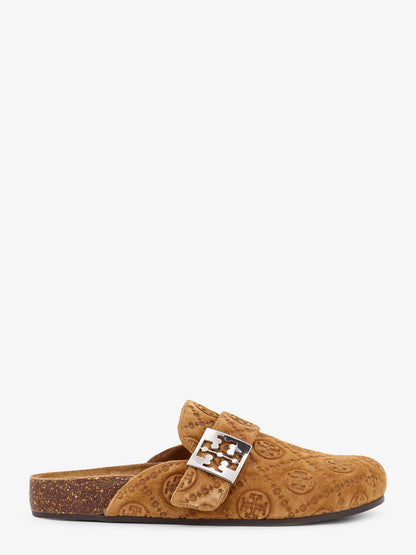 Tory Burch T Monogram Mellow jacquard suede Mule - Golden Brown/Silver