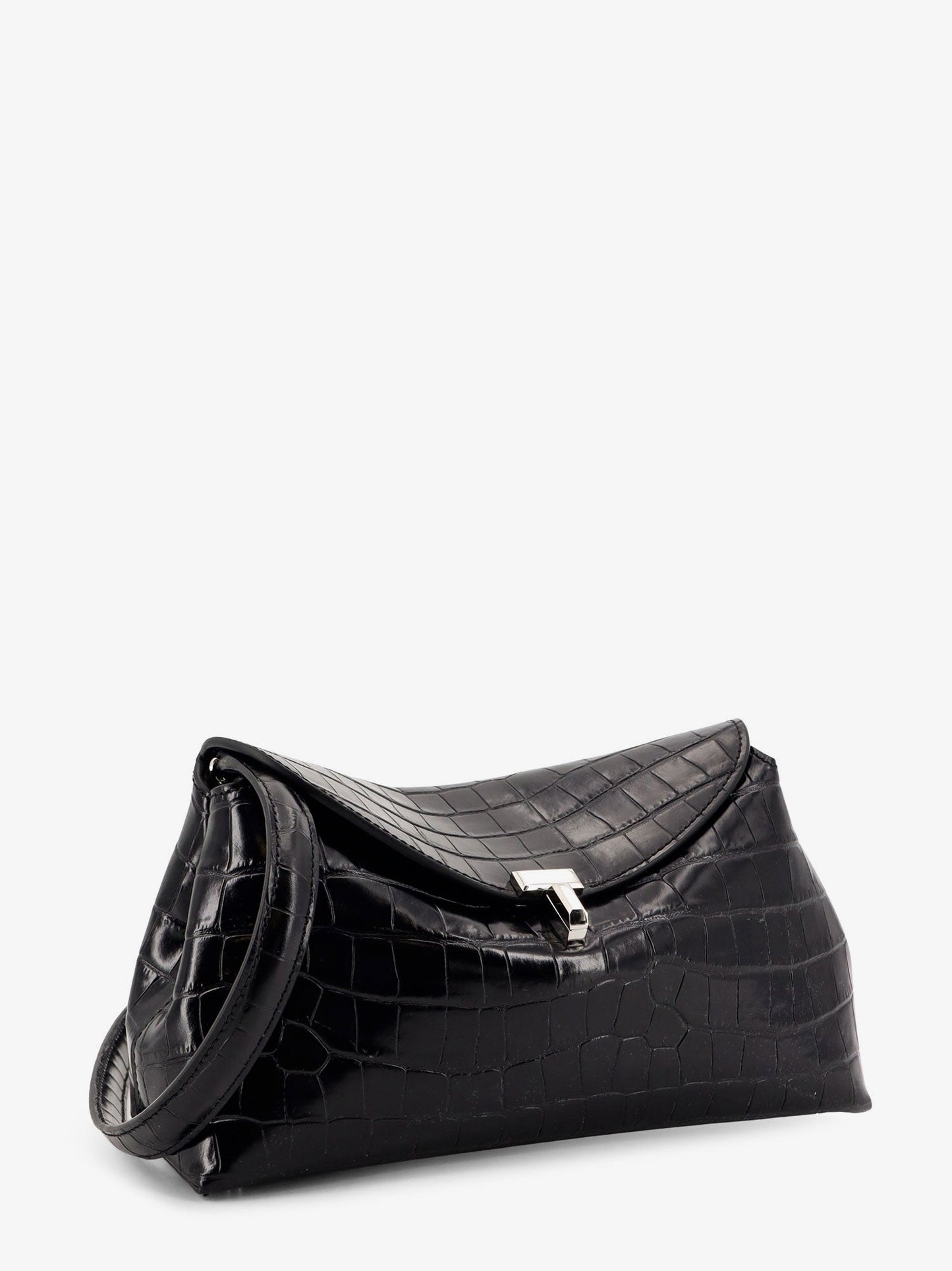 Toteme T Lock Clutch Leather Shoulder Bag With Croco Effect