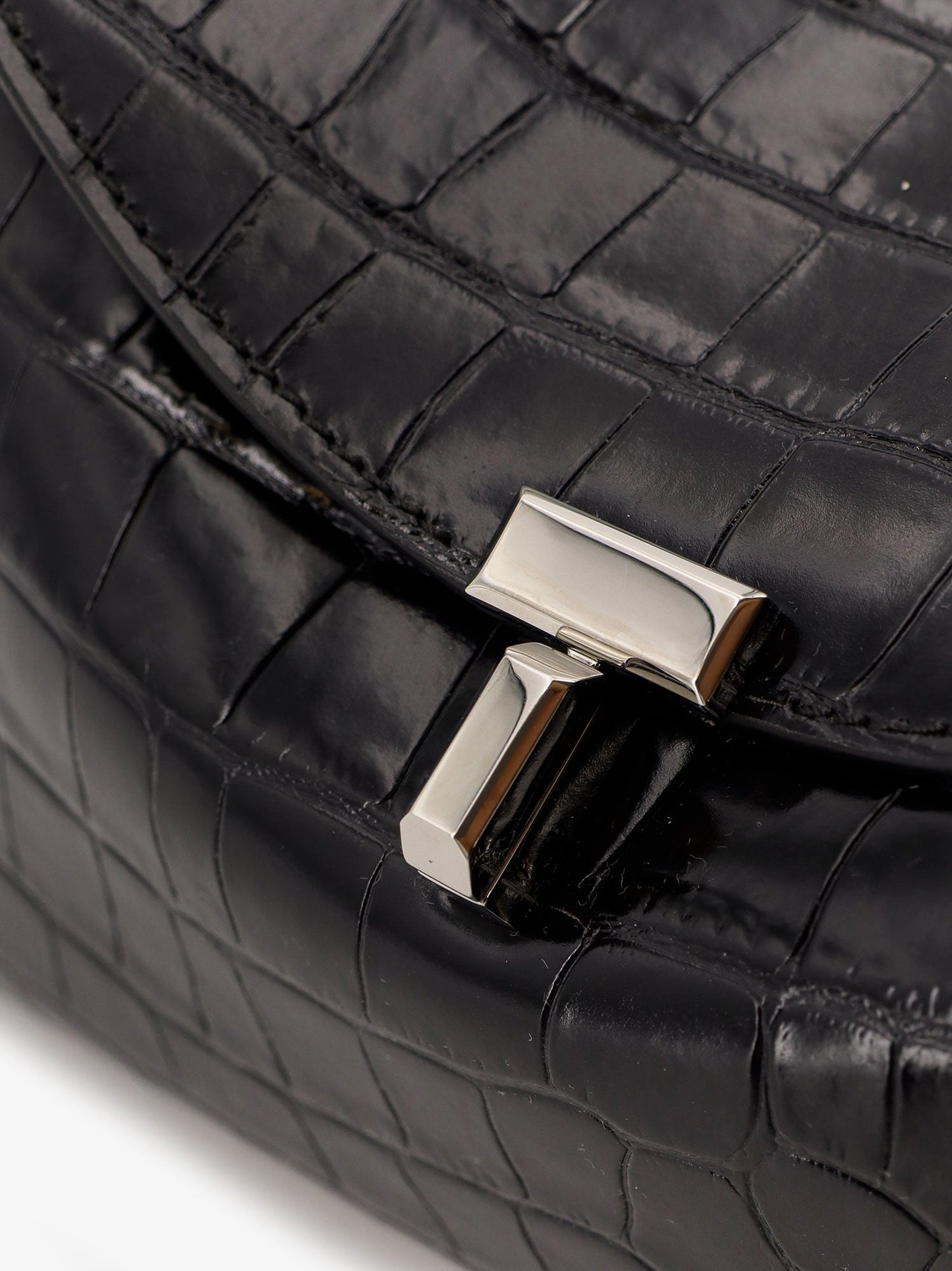 Toteme T Lock Clutch Leather Shoulder Bag With Croco Effect