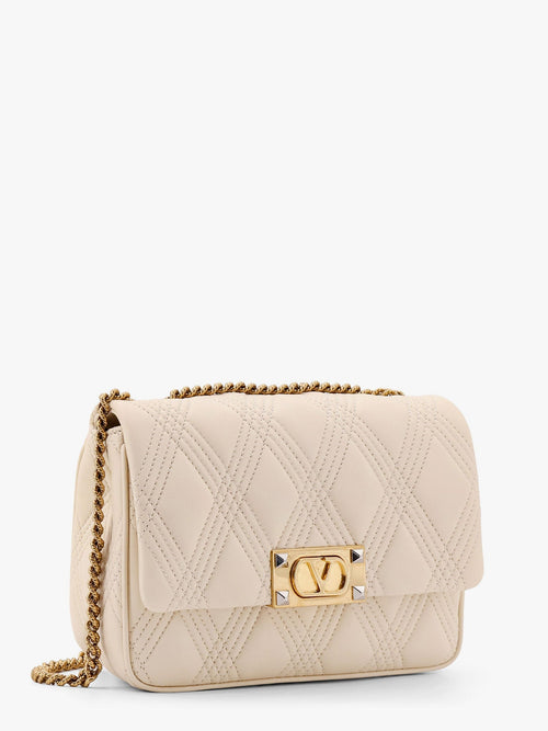 Valentino Garavani Valentino Garavani quiltie 67 leather medium shoulder bag with chain - Beige