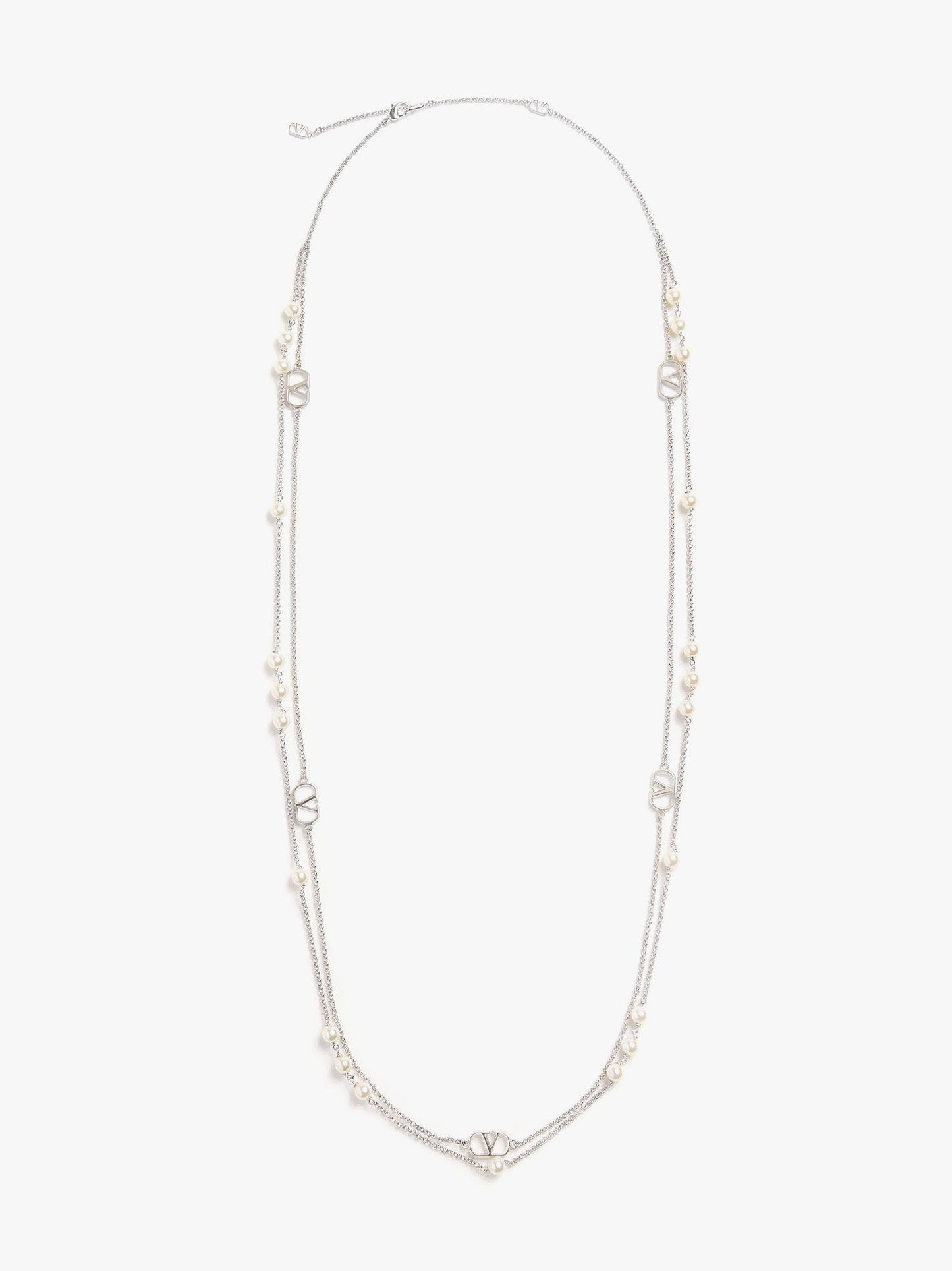 Valentino Garavani Metal And Pearls V Logo Signature Necklace
