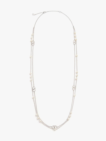 Valentino Garavani Metal And Pearls V Logo Signature Necklace