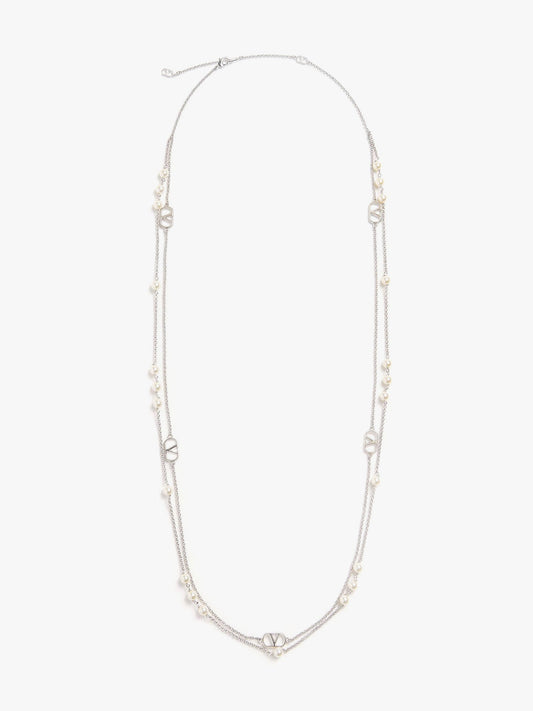 Valentino Garavani Metal And Pearls V Logo Signature Necklace