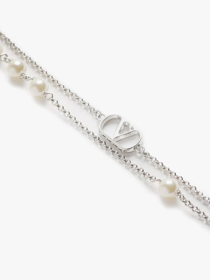Valentino Garavani Metal And Pearls V Logo Signature Necklace