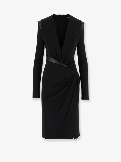 Versace Crepe Mini Dress With V Neckline