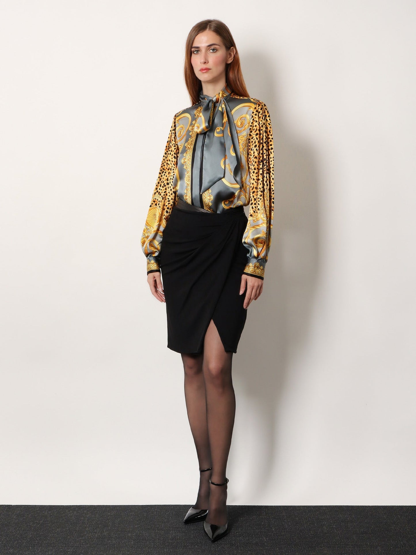 Versace Cheetah Foulard Lavallière Silk Shirt