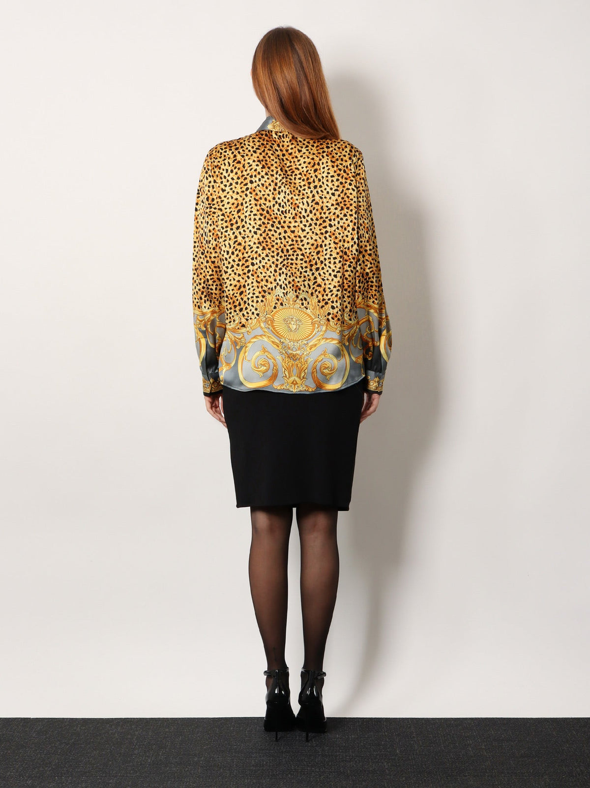 Versace Cheetah Foulard Lavallière silk shirt - Light Grey+Elephant Grey