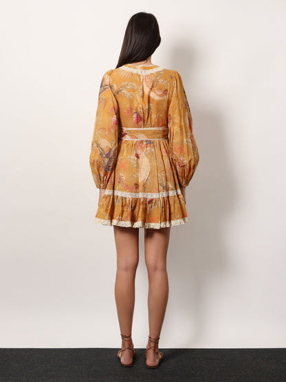 Zimmermann Frill Cotton Short Dress With Floral Print