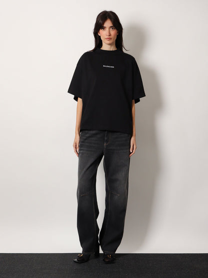 Balenciaga Cropped T Shirt With Logo Embroidery