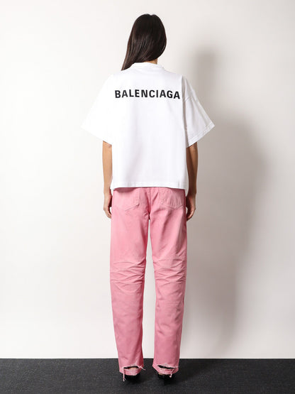 Balenciaga Cropped T Shirt With Logo Embroidery