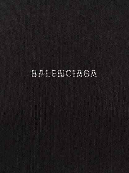 Balenciaga Cropped Cotton Sweatshirt With Rhinestones Logo