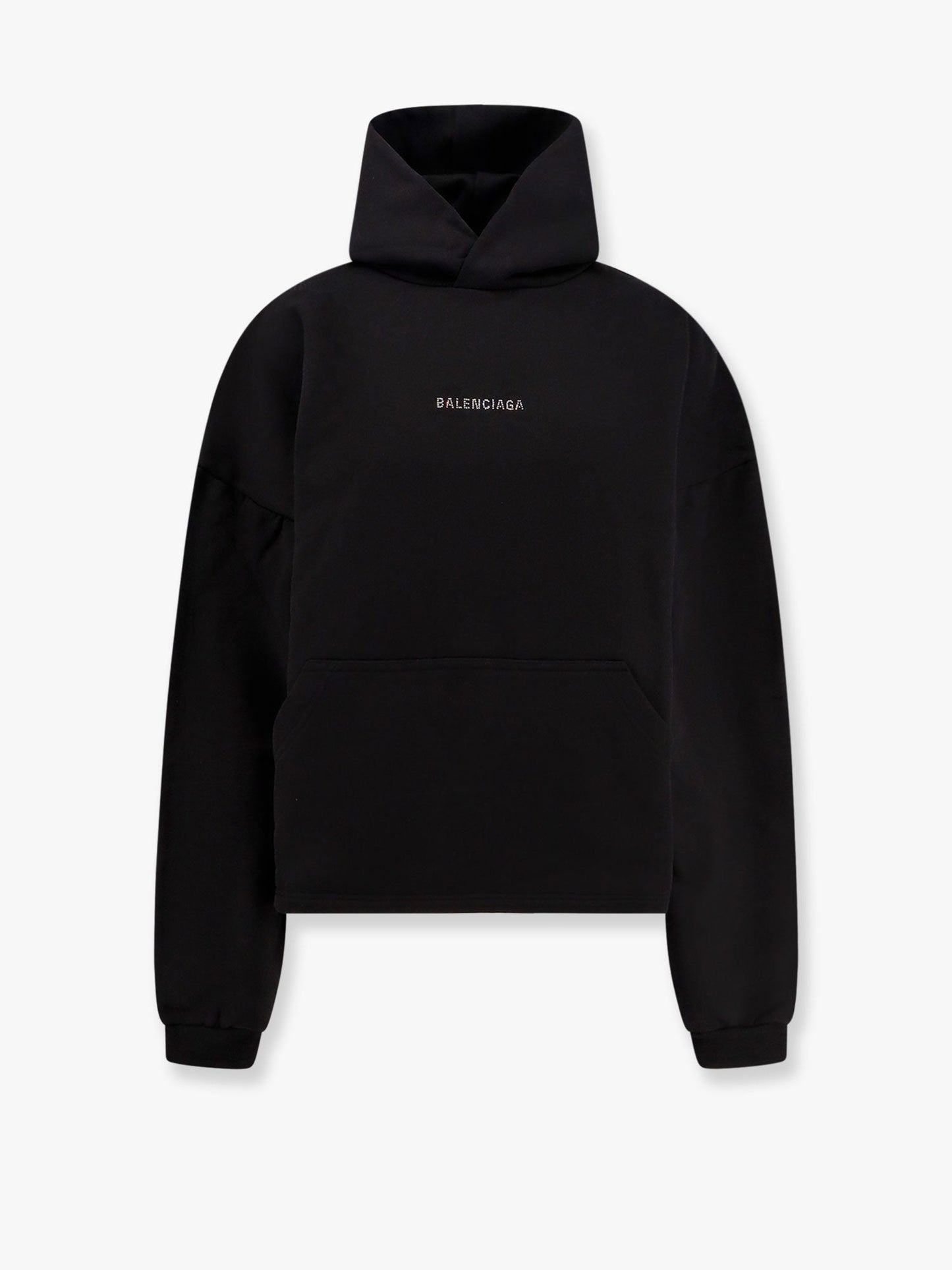 Balenciaga Cropped Cotton Sweatshirt With Rhinestones Logo