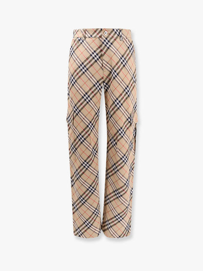 Burberry Cargo Linen And Cotton Trouser With Burberry Check Motif