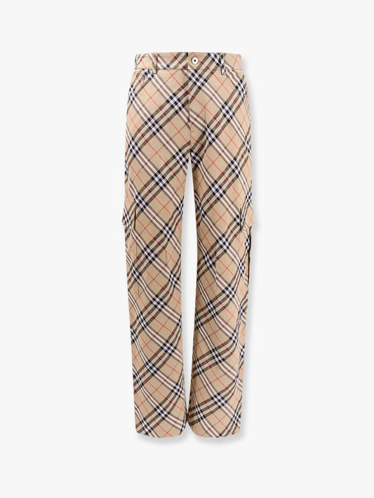 Burberry Cargo Linen And Cotton Trouser With Burberry Check Motif