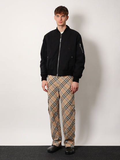 Burberry Cargo Linen And Cotton Trouser With Burberry Check Motif