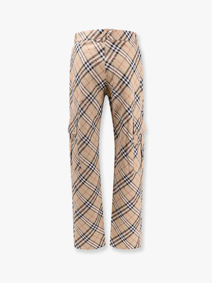 Burberry Cargo Linen And Cotton Trouser With Burberry Check Motif