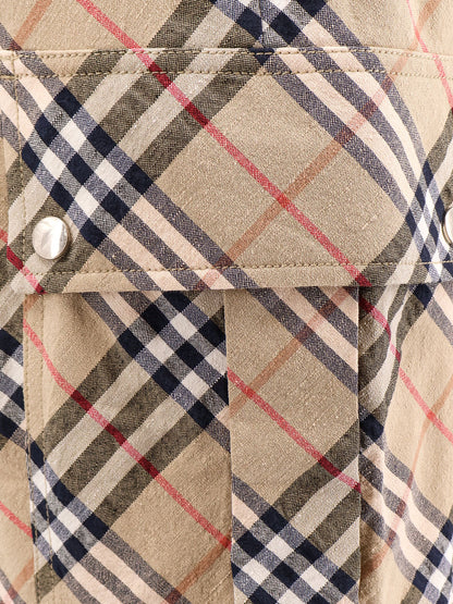 Burberry Cargo Linen And Cotton Trouser With Burberry Check Motif