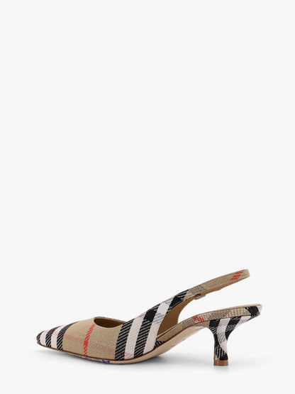 Burberry Cotton Blend With Metallic Weave Birdie Check Slingback Décolleté