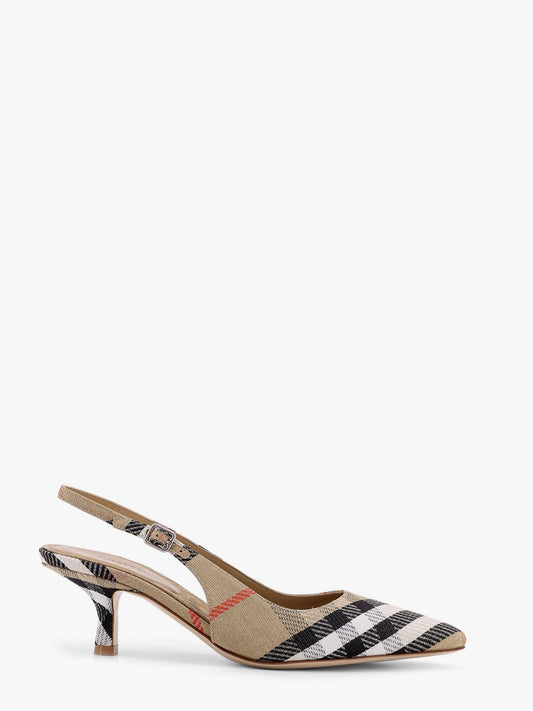 Burberry Cotton Blend With Metallic Weave Birdie Check Slingback Décolleté