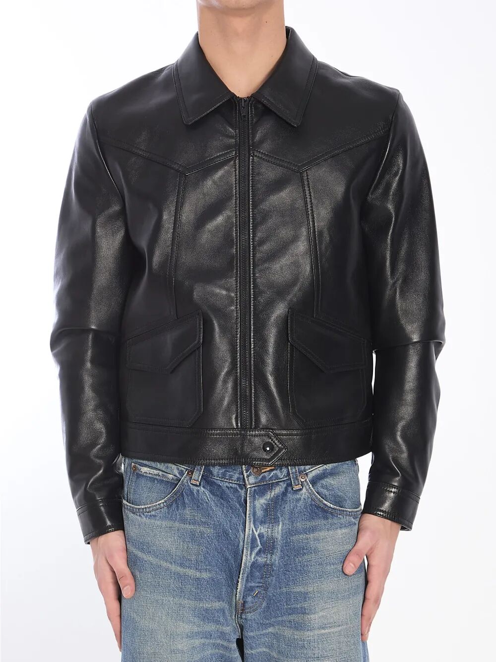 Celine Loose Fit leather jacket - Black