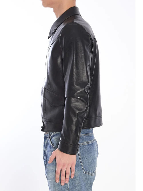 Celine Loose Fit leather jacket - Black
