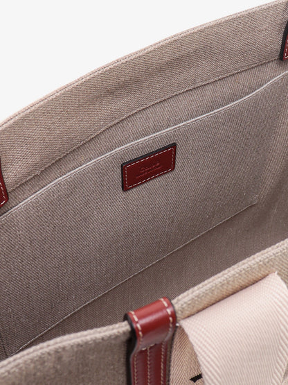 Chloe' Linen Shoulder Bag With Logo Print. This Bag Is Made With Lower Environmental Impact Material