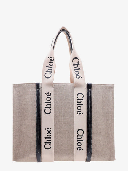 Chloe' Linen Shoulder Bag With Logo Print. This Bag Is Made With Lower Environmental Impact Material