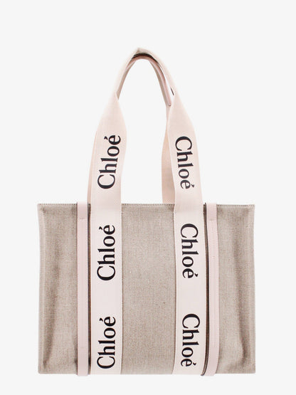 Chloe' Linen Shoulder Bag With Logo Print.This Bag Is Made With Lower Environmental Impact Material