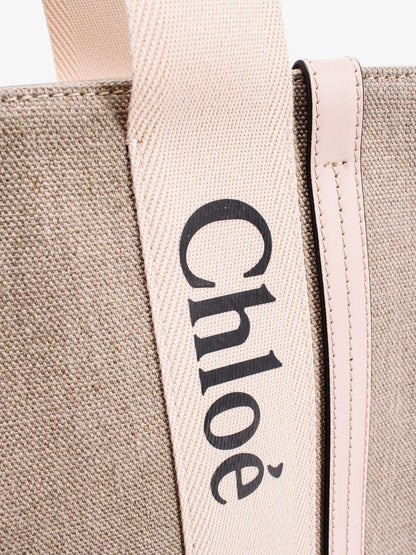 Chloe' Linen Shoulder Bag With Logo Print.This Bag Is Made With Lower Environmental Impact Material