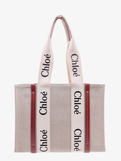 Chloe' Linen Shoulder Bag With Logo Print.This Bag Is Made With Lower Environmental Impact Material
