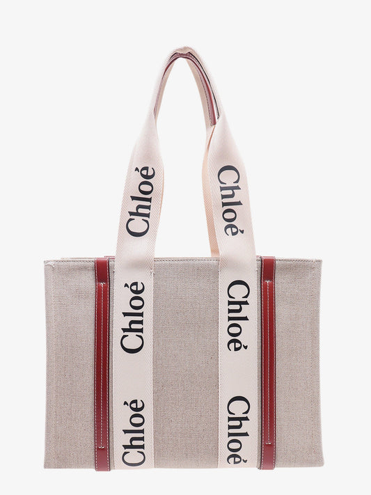 Chloe' Linen Shoulder Bag With Logo Print.This Bag Is Made With Lower Environmental Impact Material