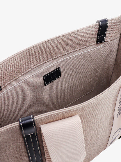 Chloe' Linen Shoulder Bag With Logo Print.This Bag Is Made With Lower Environmental Impact Material
