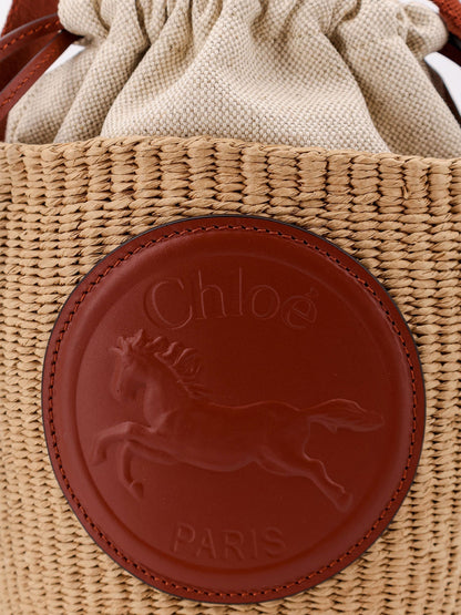 Chloe' Horse Medal Rafia Bucket Bag