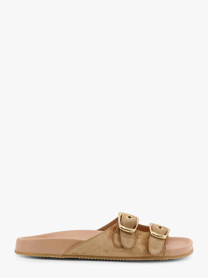 Chloe' Polly Suede Sandals With Gold Metal Buckles