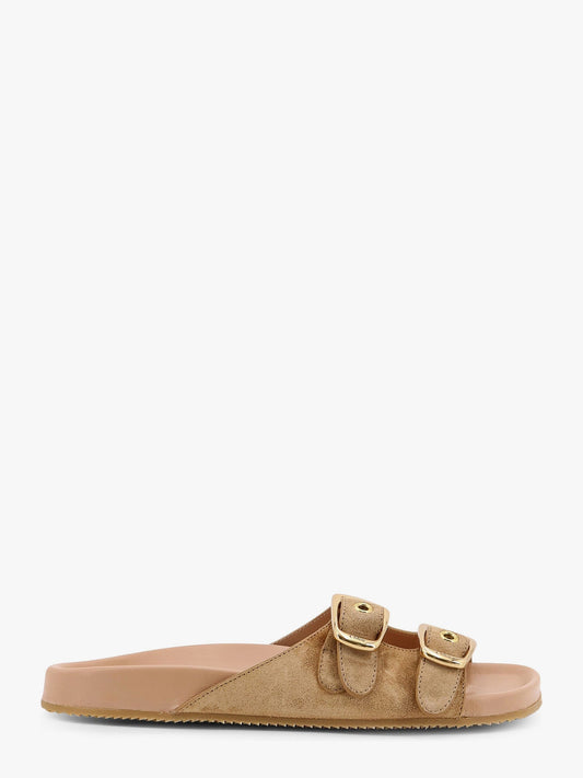 Chloe' Polly Suede Sandals With Gold Metal Buckles