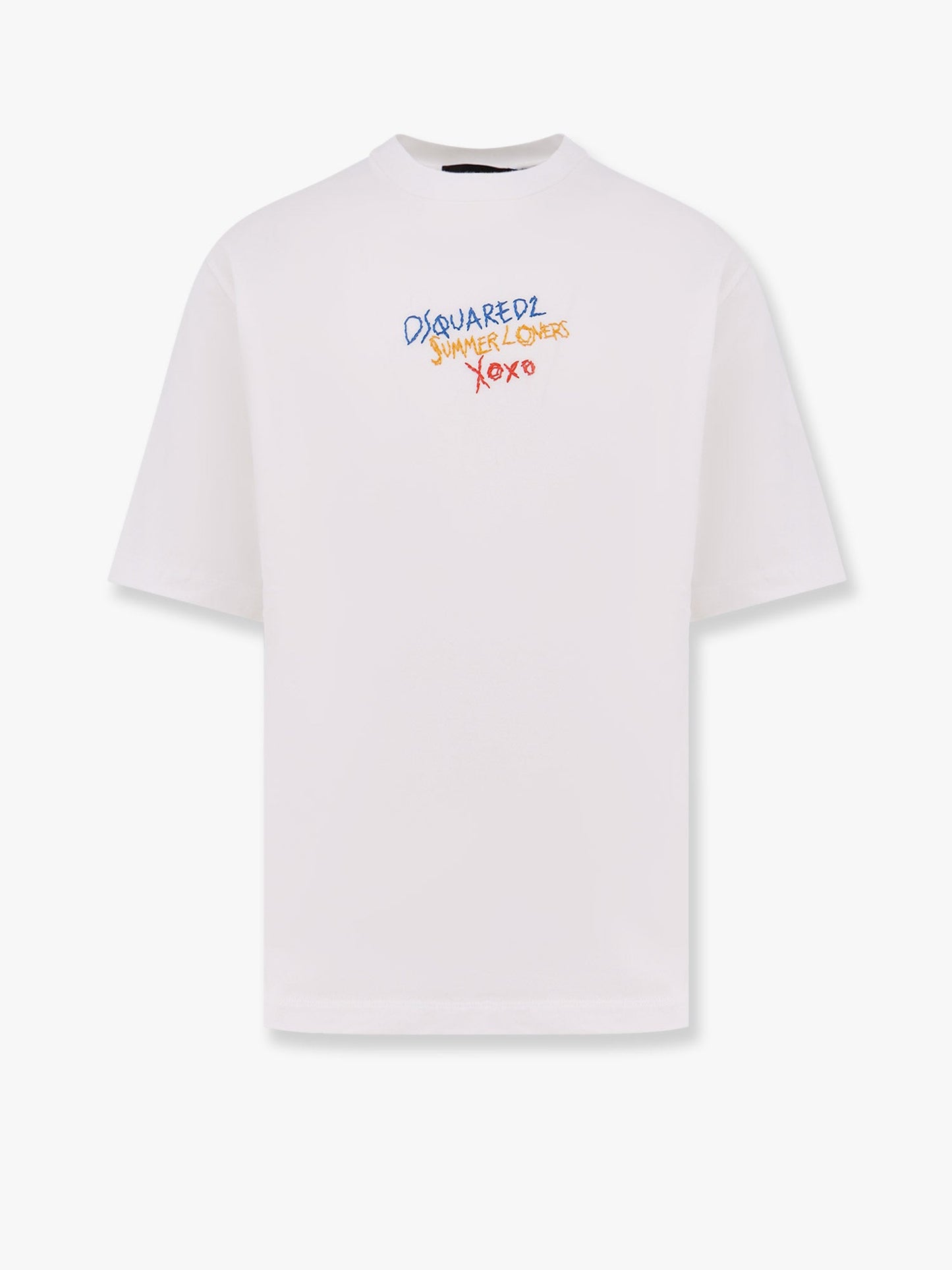 Dsquared2 Dsquared2 Summer Lovers Cotton T Shirt With Multicolor Embroidery