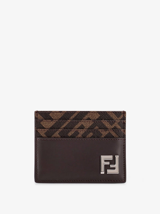 Fendi Ff Fabric And Leather Card Holder