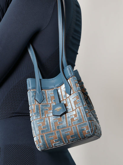 Fendi Convertible Bucket Bag In Velvet With All Over Ff Logo