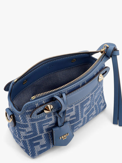 Fendi By The Way Soft Mini Denim Effect Ff Jacquard Shoulder Bag
