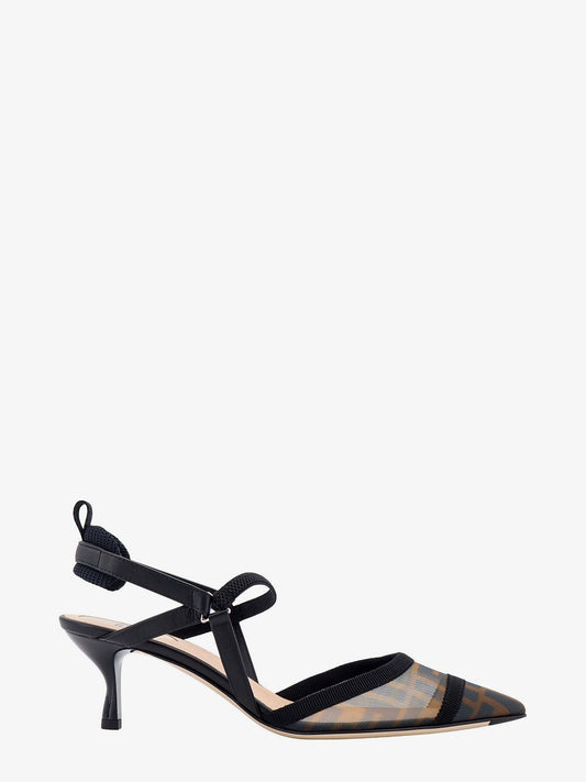 Fendi Colibrì Leather And Mesh Slingback With Ff Motif