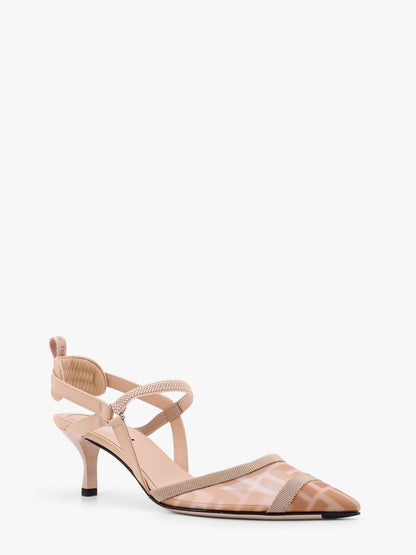 Fendi Colibrì Leather And Mesh Slingback With Ff Motif